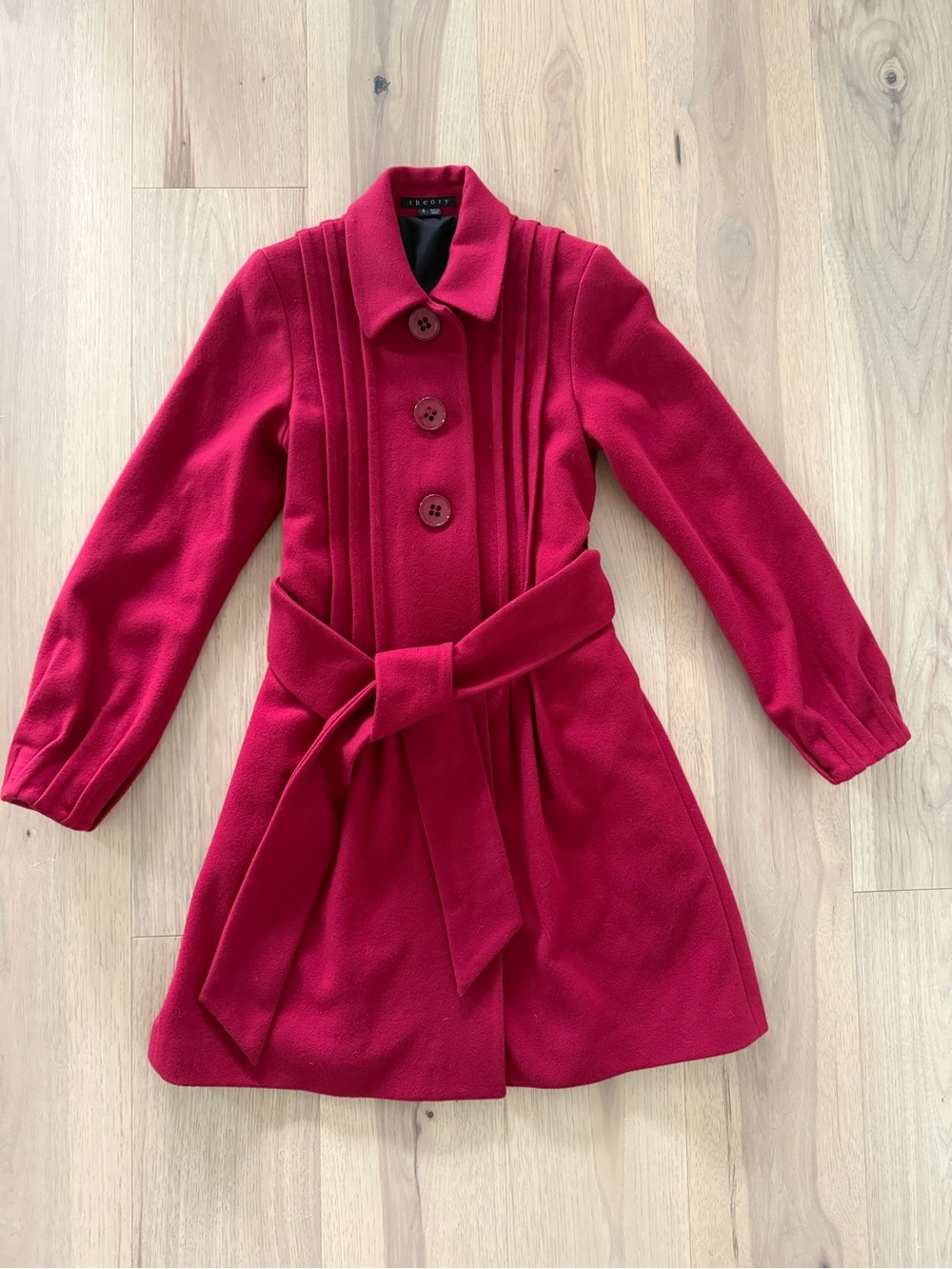 Theory Red Belted Wool Blend Coat